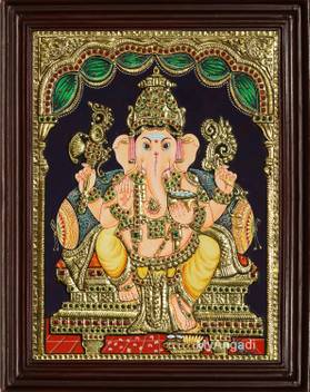 Myangadi Ganesha Tanjore Painting Canvas 8 Inch X 10 Inch Painting