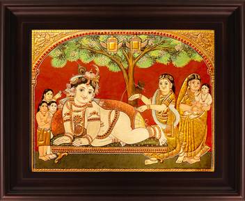 Myangadi Antique Tree Krishna Tanjore Canvas 18 Inch X 14 Inch