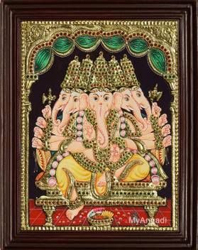 Myangadi Panchamuga Ganesha Tanjore Painting Canvas 10 Inch X 12