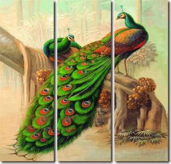 2 O Clock Multicolor Peacock Wall Hanging Canvas 14 Inch X 14 Inch