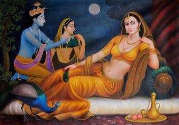 Exotic India Royal Lady In The Backdrop Of Radha Krishna Oil 35