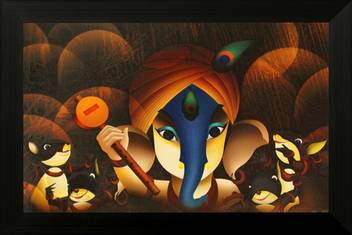 Saf Bal Ganesh Texture Print With Uv Canvas 12 Inch X 18 Inch