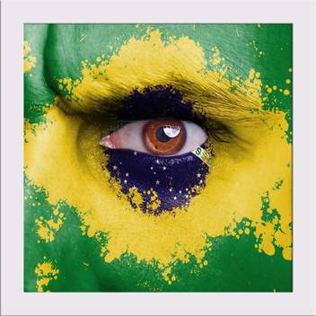 Artzfolio Brazil Flag Painted On Angry Man Face Framed Art Print