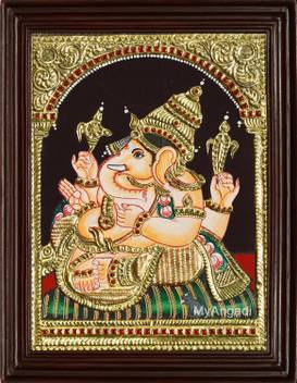 Myangadi Ganesha Tanjore Painting Canvas 10 Inch X 12 Inch