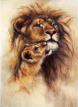 Artzfolio Lion And Her Baby Cub Unframed Art Print Canvas 43 2