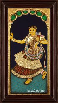 Myangadi Dancing Lady Tanjore Painting Canvas 10 Inch X 12 Inch