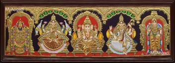 Myangadi 5 Panel Venkateswarar Lakshmi Ganesha Saraswathi Murugan Tanjore Painting Canvas 50 Inch X 12 Inch Painting Price In India Buy Myangadi 5 Panel Venkateswarar Lakshmi Ganesha Saraswathi Murugan