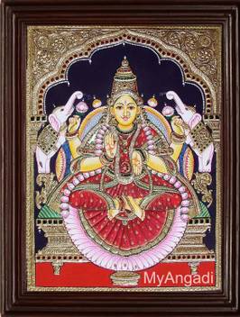 Myangadi Gaja Lakshmi Tanjore Painting Canvas 10 Inch X 12 Inch