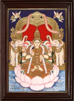 Myangadi Gaja Lakshmi Tanjore Painting Canvas 8 Inch X 10 Inch