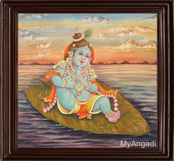 Myangadi Alilai Krishna Tanjore Painting Canvas 8 Inch X 10 Inch