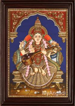 Myangadi Saraswathi Tanjore Painting Canvas 12 Inch X 15 Inch