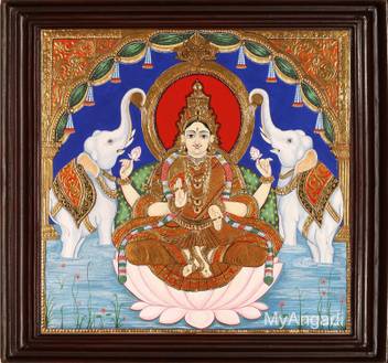 Myangadi Gaja Lakshmi Tanjore Painting Canvas 8 Inch X 10 Inch
