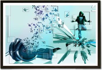 Framed Boy Listening And Dancing Music I Fine Art Print Music