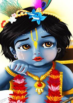 Krishna Bal Roop Indian Hindu God A4 Cotton Canvas High