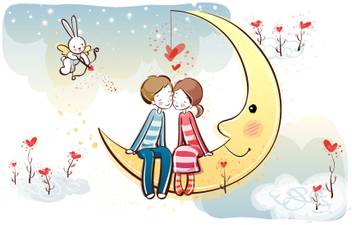 Sweet Couple On Moon Medium Size Ready To Frame Rolled Digital