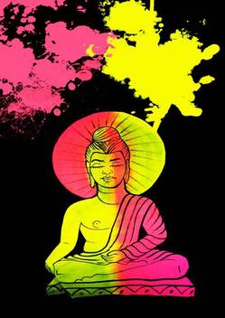 Buddha Neon Art Trippy A3 Cotton Canvas High Quality Printed