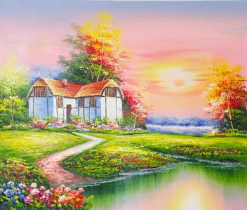 Handmade Oil Painting On Canvas Countryside Sunset By Artsingh 26 X 24 Inch Canvas Art Nature Posters In India Buy Art Film Design Movie Music Nature And Educational Paintings Wallpapers At Flipkart Com