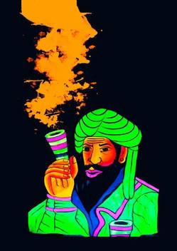 Smoke Chillum Neon Art Green Trippy A3 Cotton Canvas High Quality
