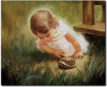 Stybuzz Little Baby Girl Playing With Turtle Canvas Art Art