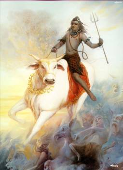 Tallenge Lord Shiva Riding Nandi Medium Size Unframed Canvas