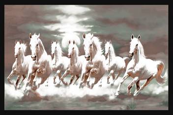 Seven White Horses 24x36 Inches Fine Art Print Art Paintings