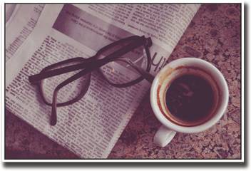 Newspaper Coffee And Glasses Fine Art Print Abstract Posters In