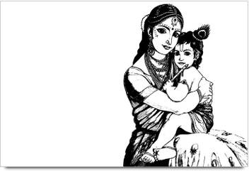 Little Krishna With Yashoda Outline Art Laminated Poster Paper