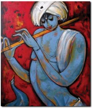 Stybuzz Lord Krishna With Flute Modern Art Frameless Canvas Art