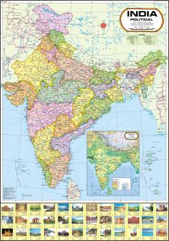 India Map Political Wall Chart Paper Print