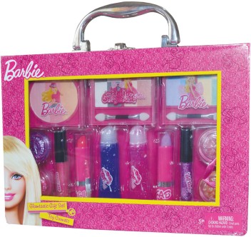 barbie cosmetic set and pink travel case