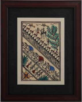 Adaa Warli Painting Elephants And Monkeys Walking 27 Cm X 22 Cm