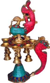 Purpledip Deepaks Diyas In Pure Solid Brass Peacock Design And Magnificient Gemstone Work Kuthu Vilakku Indian Religious Gift Ideas 10665 Decorative Showpiece 30 Cm Price In India Buy Purpledip Deepaks Diyas In