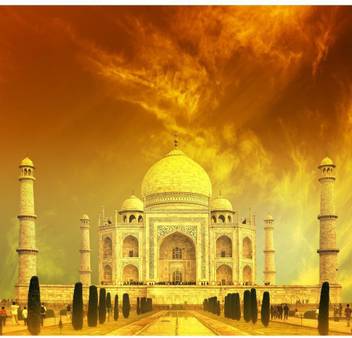Pitaara Box Taj Mahal Sunset India Unframed Wall Art Painting