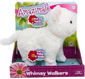 Amazimals Whimsy Walkers Plush White Kitty Cat Kitten With Sound