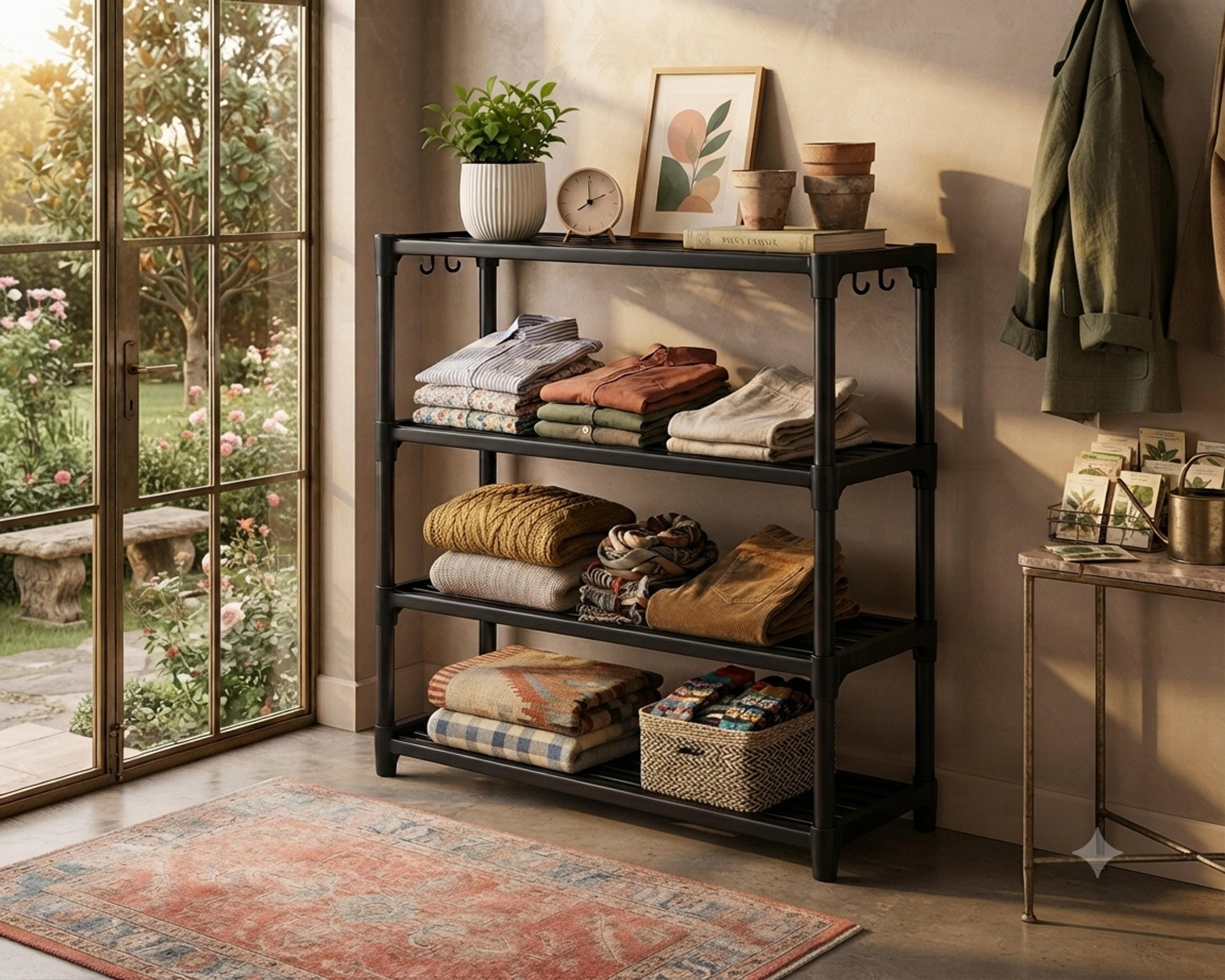 FoldFirst 4 LAYER MULTI PURPOSE RACK PP Collapsible Wardrobe(Finish Color - B4 RACK, DIY(Do-It-Yourself)) - 80% off at DetectaDeal