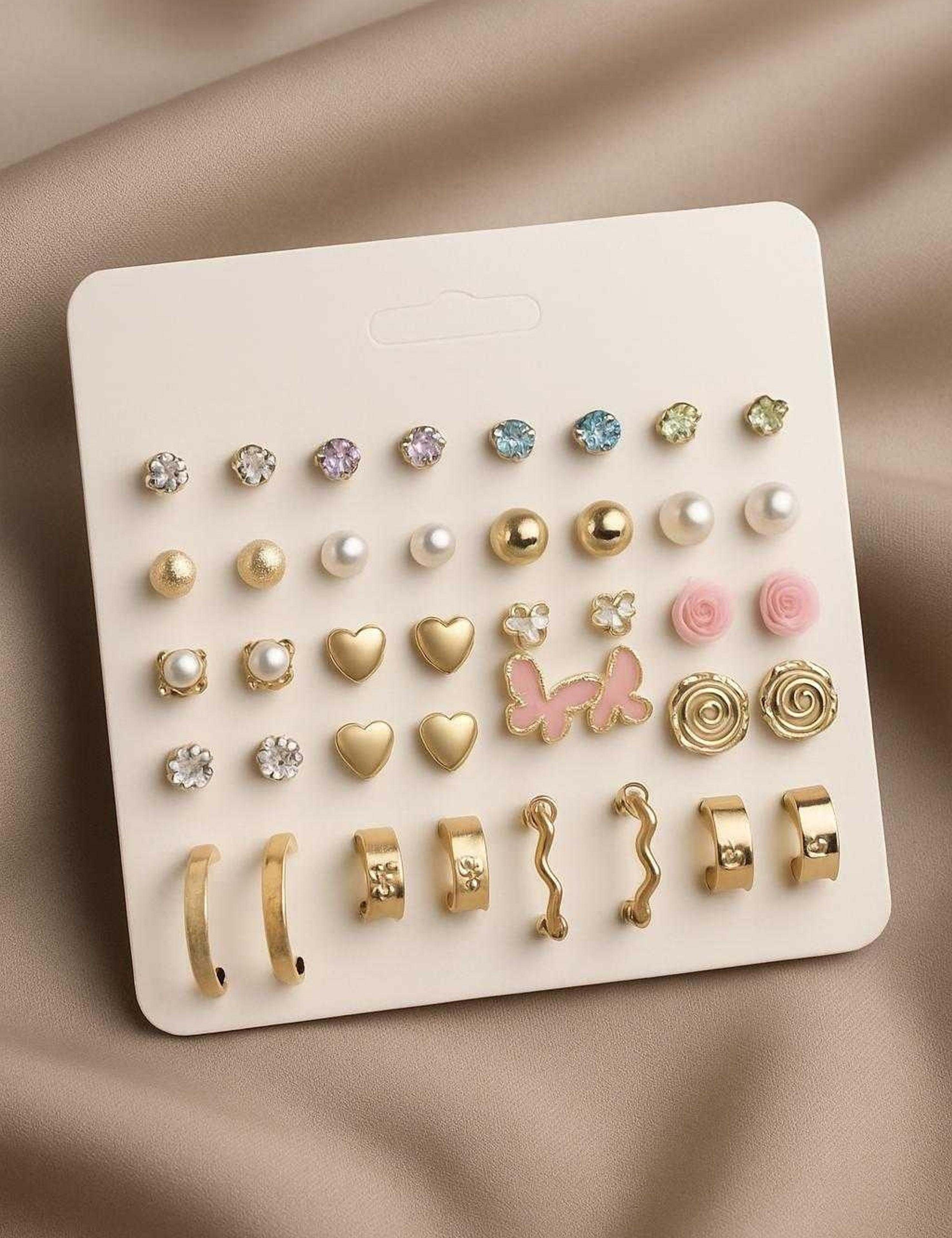 Chocozone Pack of 20 Earring pairs earrings for girls earrings for kids Pearl Metal Stud Earring - 69% off at DetectaDeal