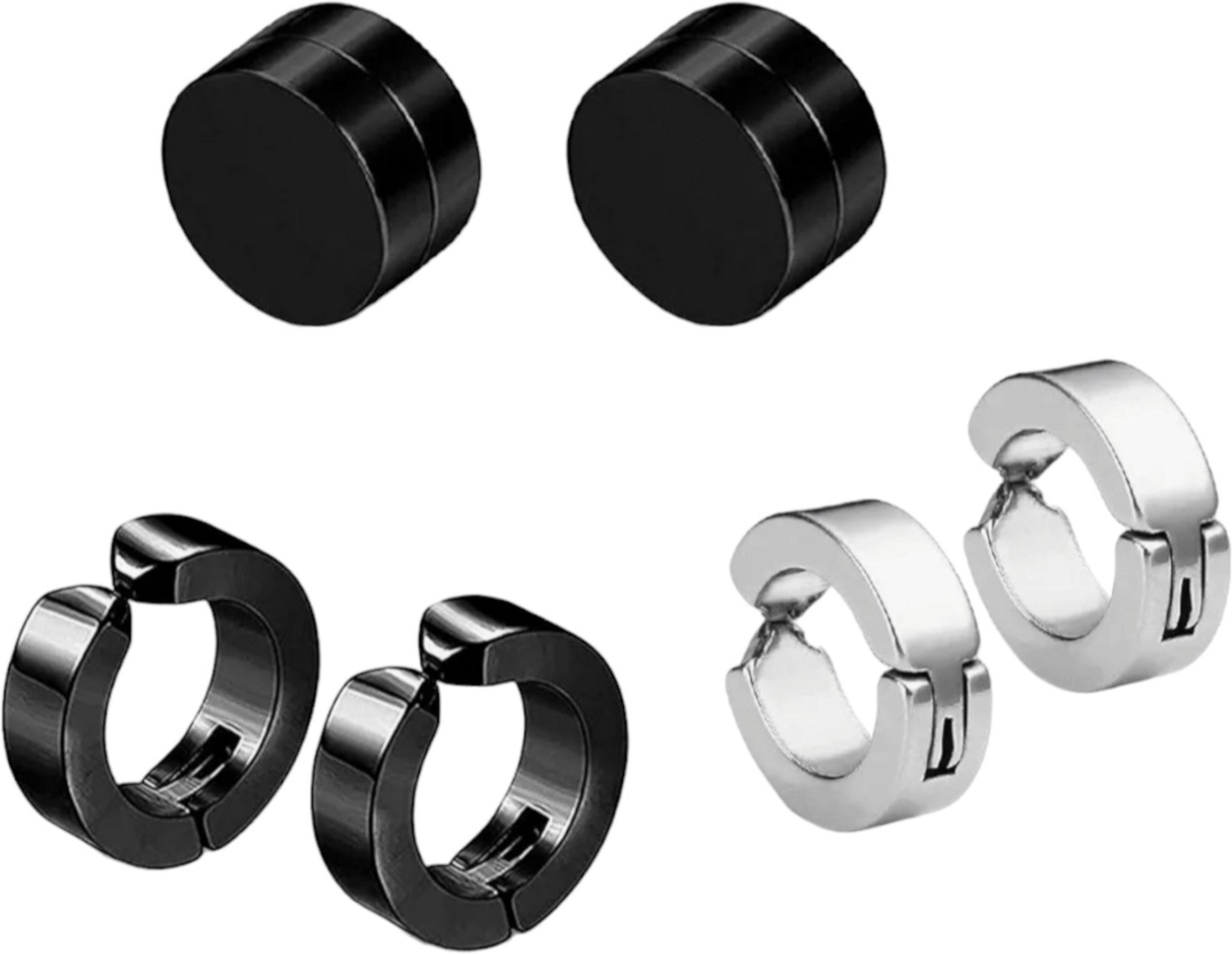 Shree Ju Trendy Black Silver Non Piercing Dumbbell Bali Combo For Men Women (3 Sets) Stainless Steel Clip-on Earring, Huggie Earring, Magnetic Earring, Stud Earring, Earring Set - 88% off at DetectaDeal