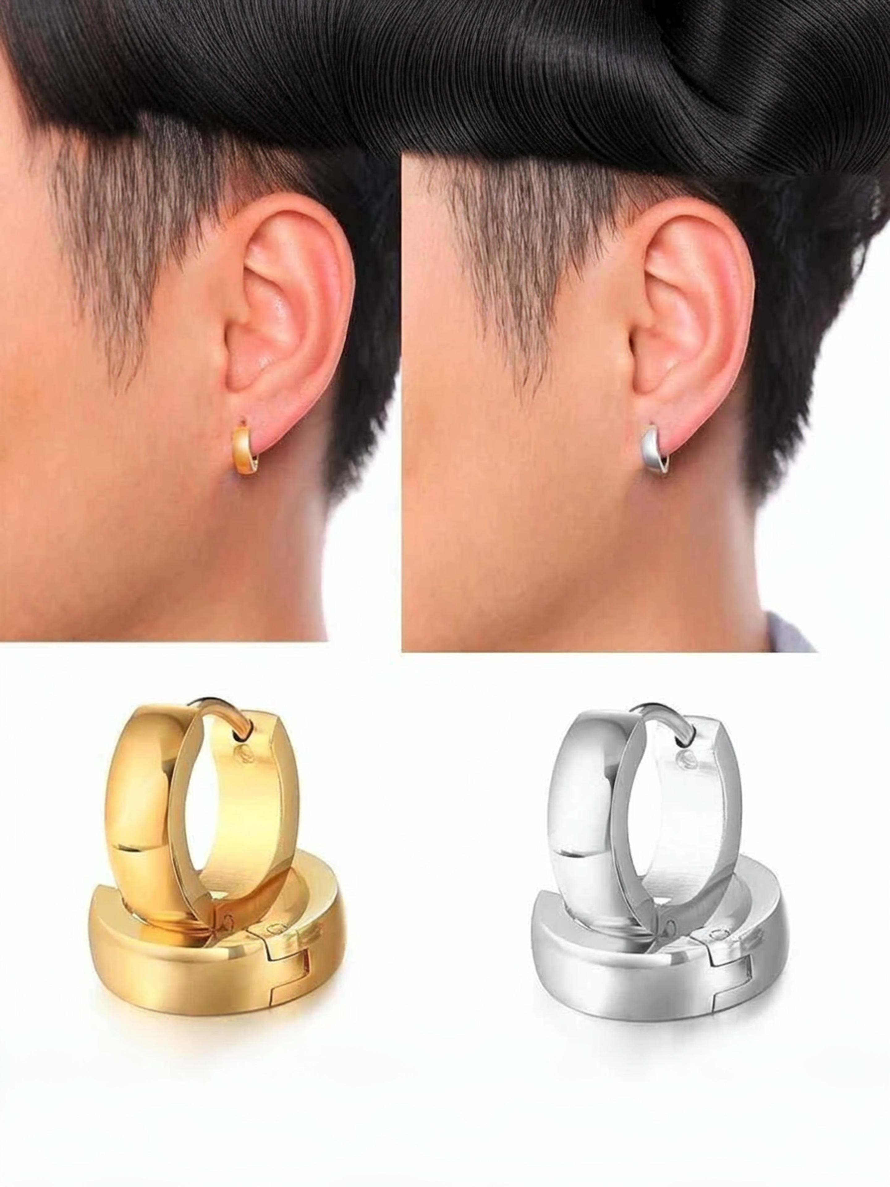 NIMZ Mens & Women Fashion Jewellery Valentine Platinum Black Blue Golden Silver Surgical Plug Combo Hoop Ear piercing Studs stainless Steel Jewelry Stylish Fancy Party wear casual High Gold Polish Daily use simple Magnet non Pierced Round pressing Dumbell Multicolor press OM Earrings Combo Set pack - 83% off at DetectaDeal