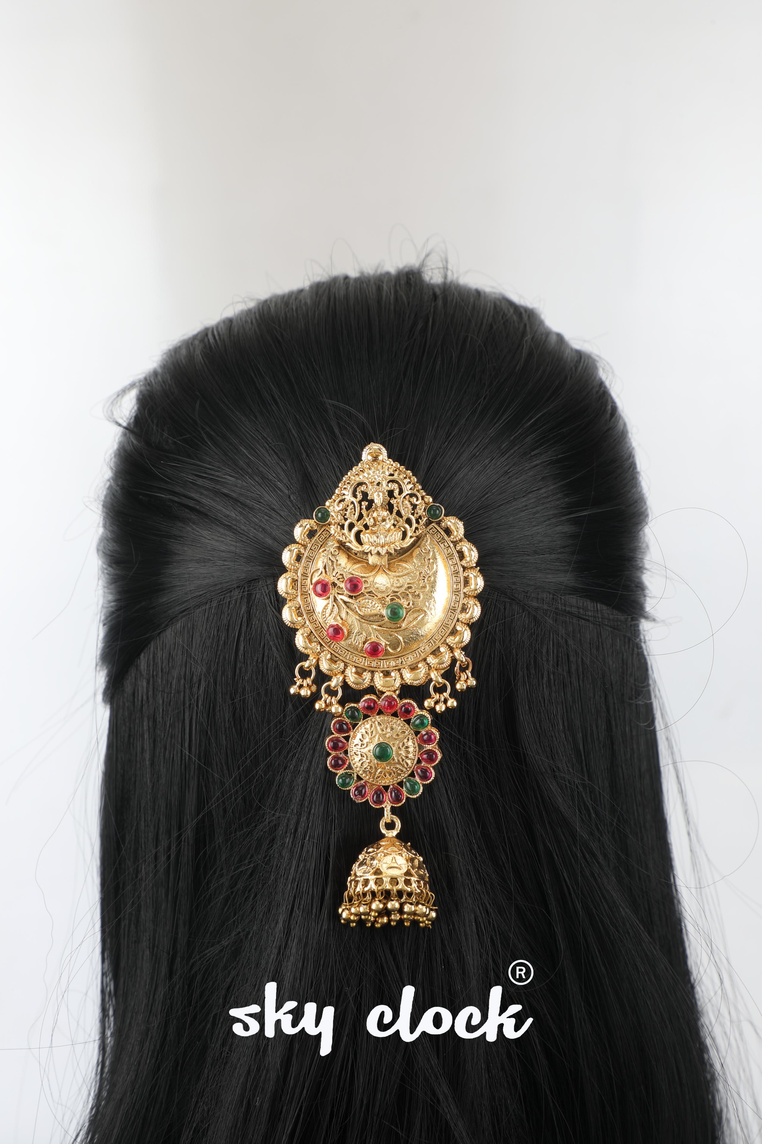 sky clock 22K Gold Plated Ruby Pink & Emerald Green Stone Studded Laxmi Chandra Design Hair Accessory Set(Gold) - 52% off at DetectaDeal