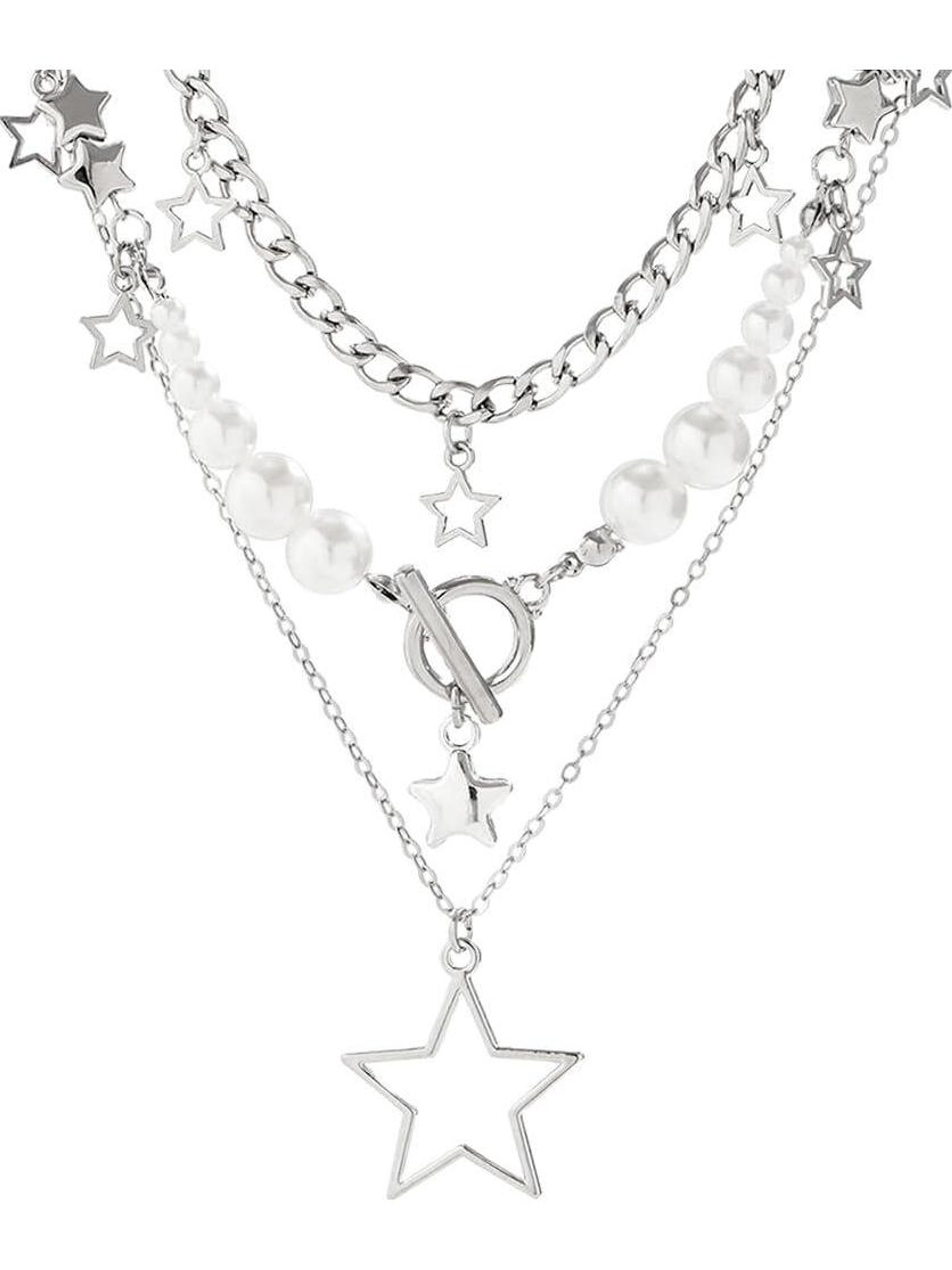 SERPLEX Star Necklace Y2K Style Dainty Star Pendant Necklace for Women Girls Layered Pearl Silver Plated Alloy Layered - 41% off at DetectaDeal