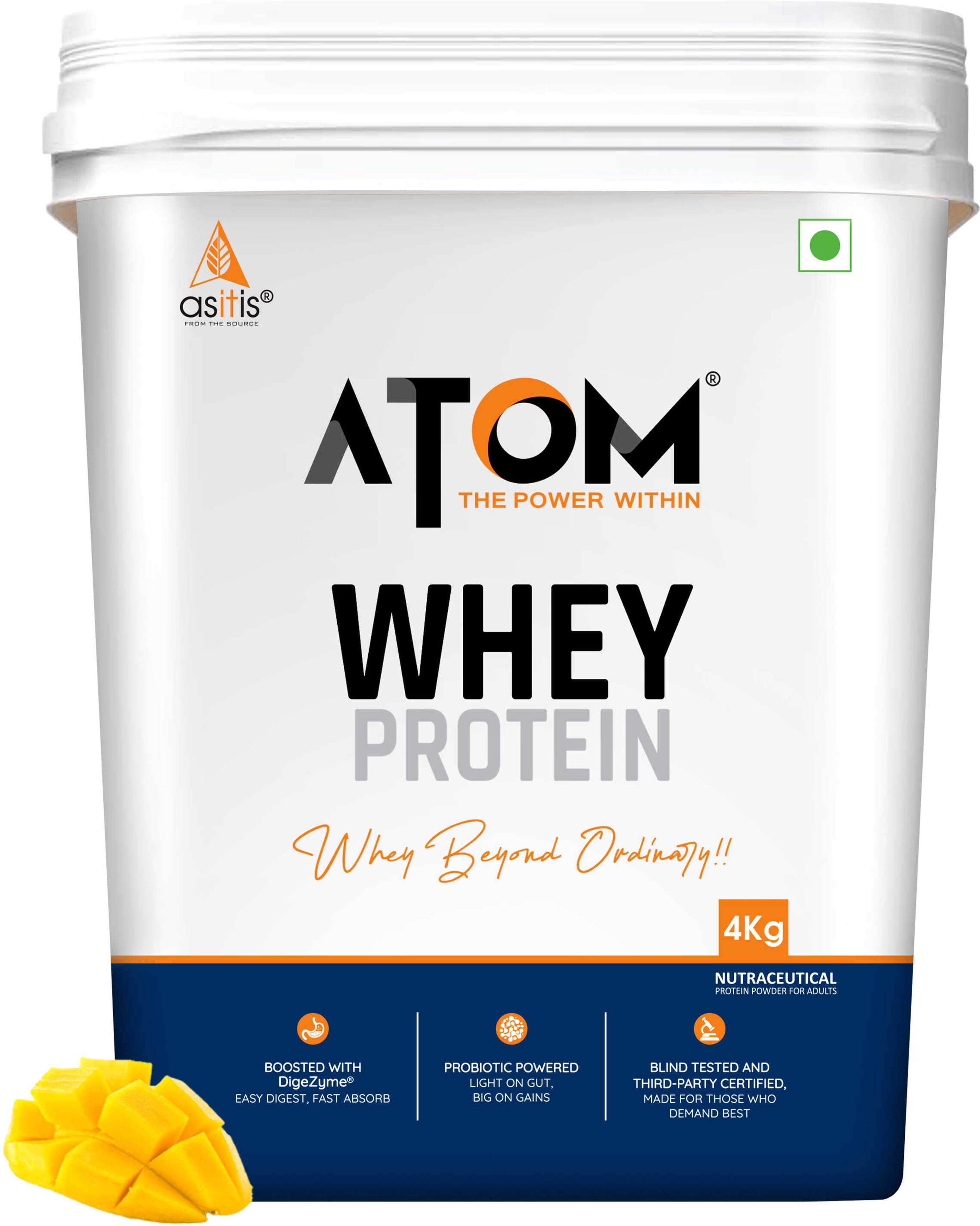 AS-IT-IS Nutrition ATOM Whey Protein 4kg | 27g protein | Isolate & Concentrate | Mango Fusion | Whey Protein(4 kg, Mango Fusion) - 15% off at DetectaDeal
