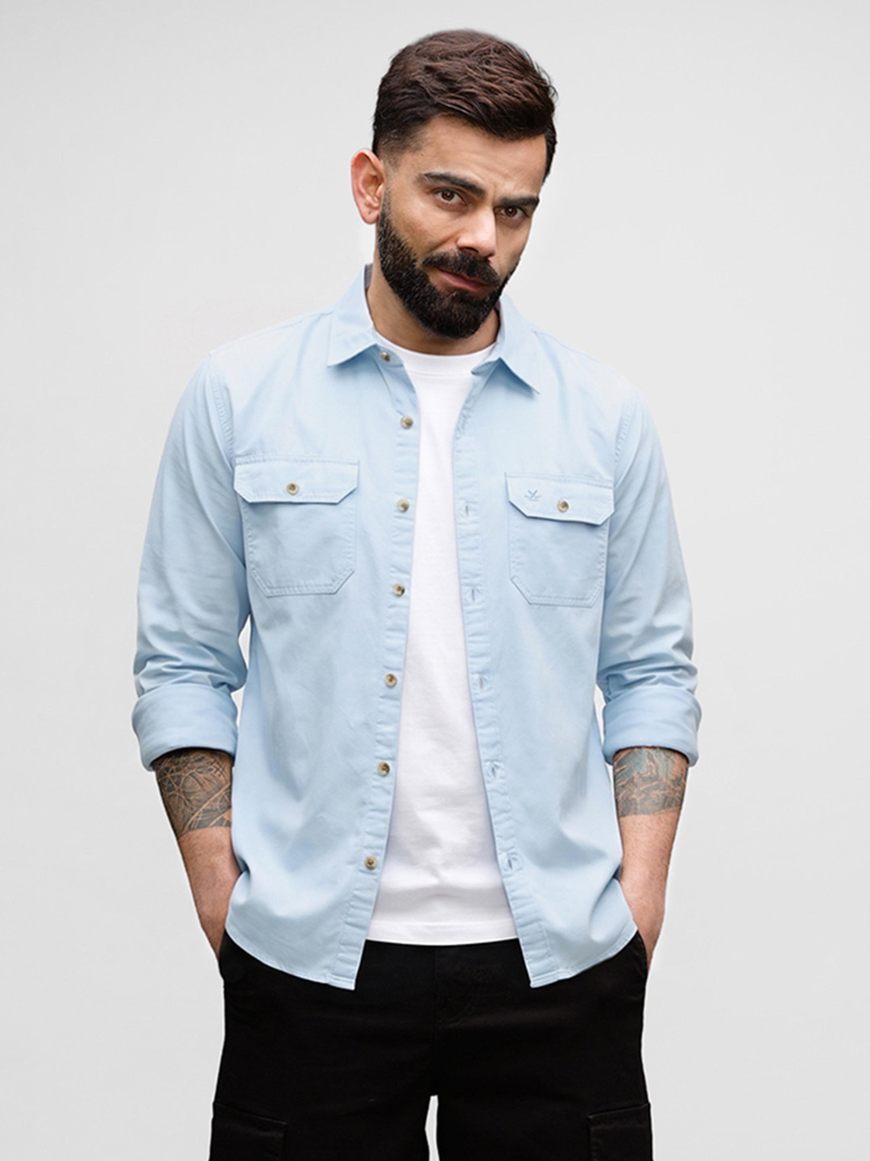 WROGN Men Solid Casual Light Blue Shirt - 67% off at DetectaDeal