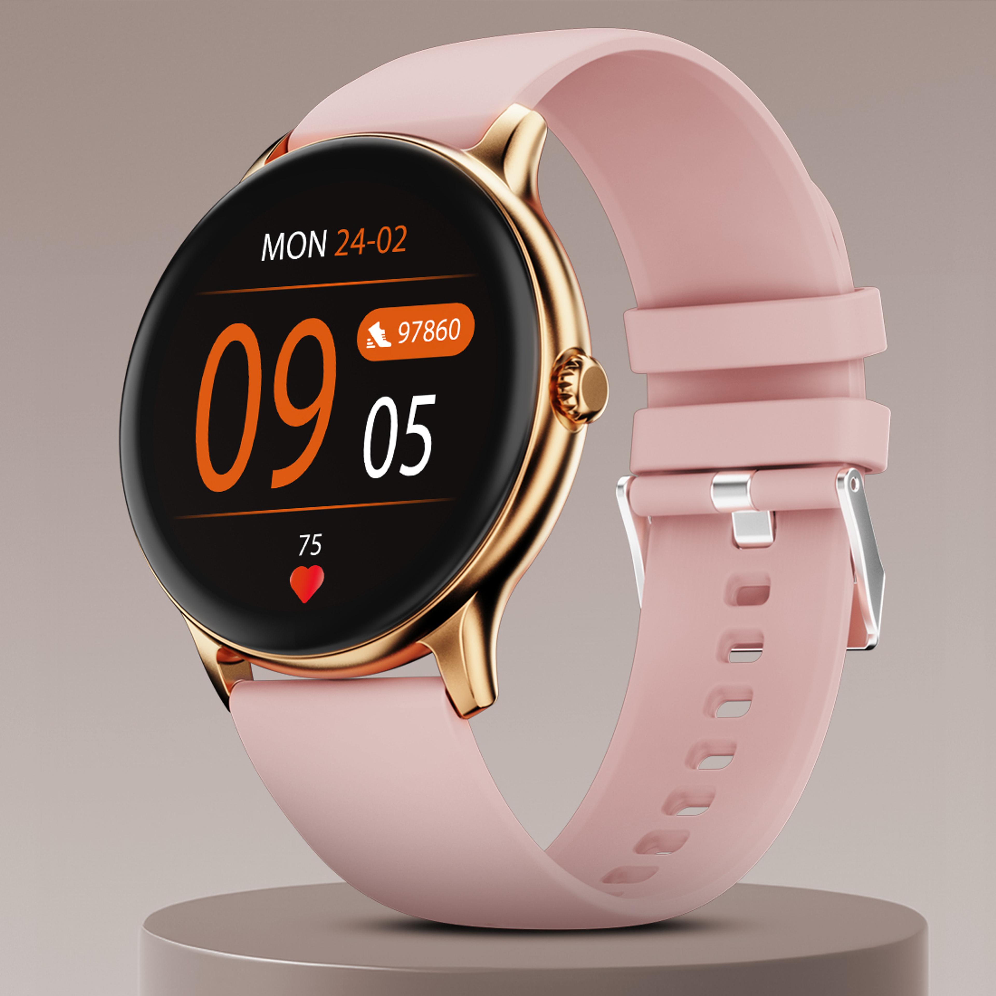Fire-Boltt Hurricane 2026 1.3" Curved Glass Display with BT Calling, 100+ Sports Modes Smartwatch(Gold Pink Strap, Free Size) - 83% off at DetectaDeal