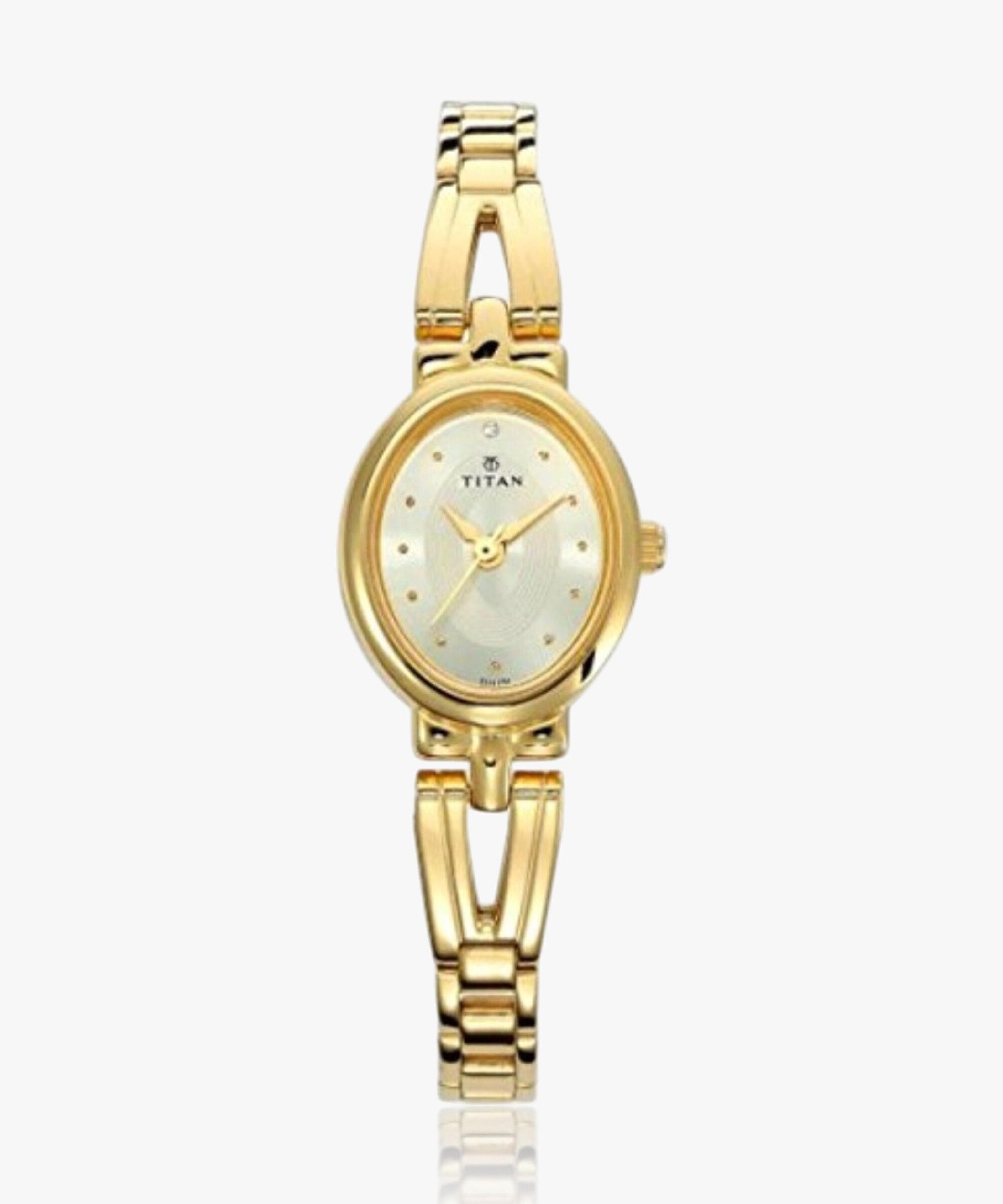 Titan 2594YM01 Titan Karishma Champagne Dial Golden Stainless Steel Strap Analog Watch  - For Women - 15% off at DetectaDeal