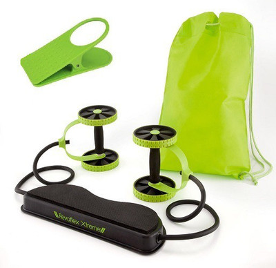 

Revoflex Xtreme Resistance Extreme Slimming Workout Rubber Bands With Power Strech Roller Wheel Ab Exerciser(Green, Black), Black;green