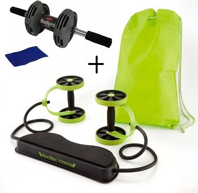 

IBS Revoflex Xtreme Resistance Extreme Slimming Strecher Rubber Bands Power Strech Wheel With Bodi Pro Roller Ab Exerciser(Green, Black), Black;green