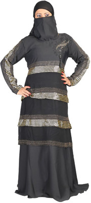 

Hawai WB00219 Crepe Self Design Burqa With Hijab(Black)