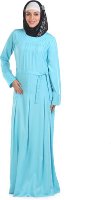 Momin Libas Polyester Solid Abaya(Blue)