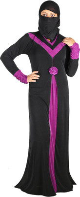 

Hawai WB00146 Polyester Self Design Burqa With Hijab(Black, Purple)