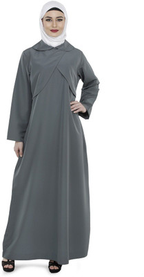 Momin Libas Polyester Solid Burqa(Grey)